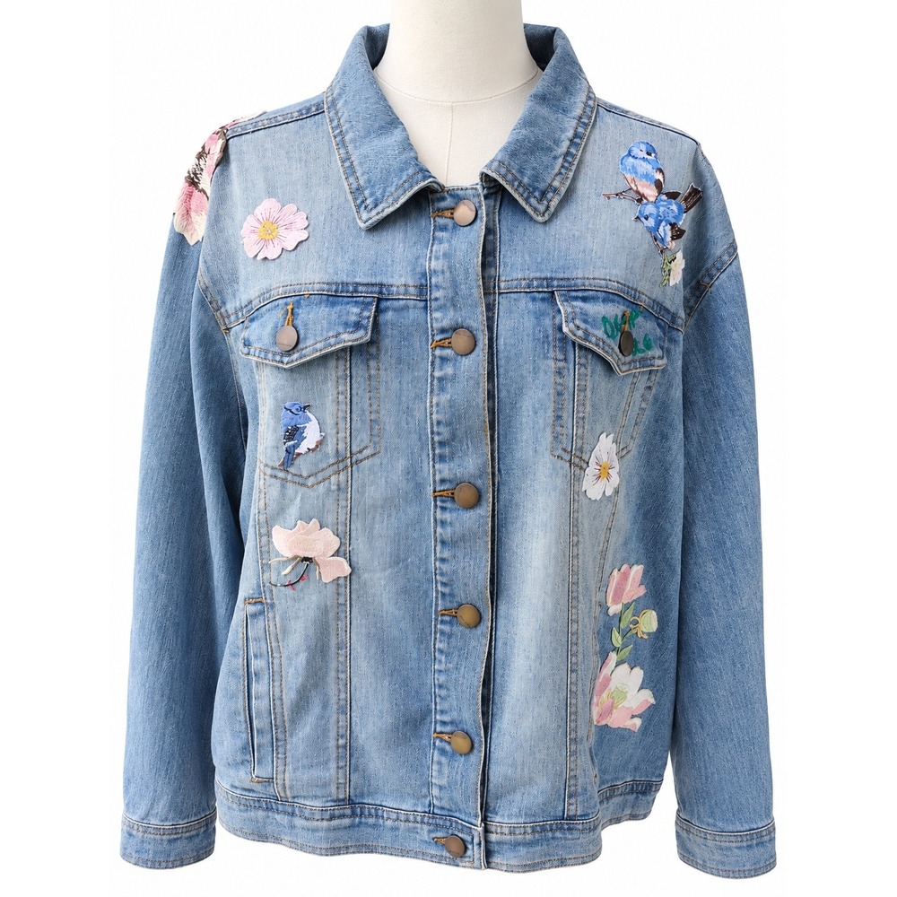 Jou Jou Plus Size Denim Boho Applique Jacket Size 3X